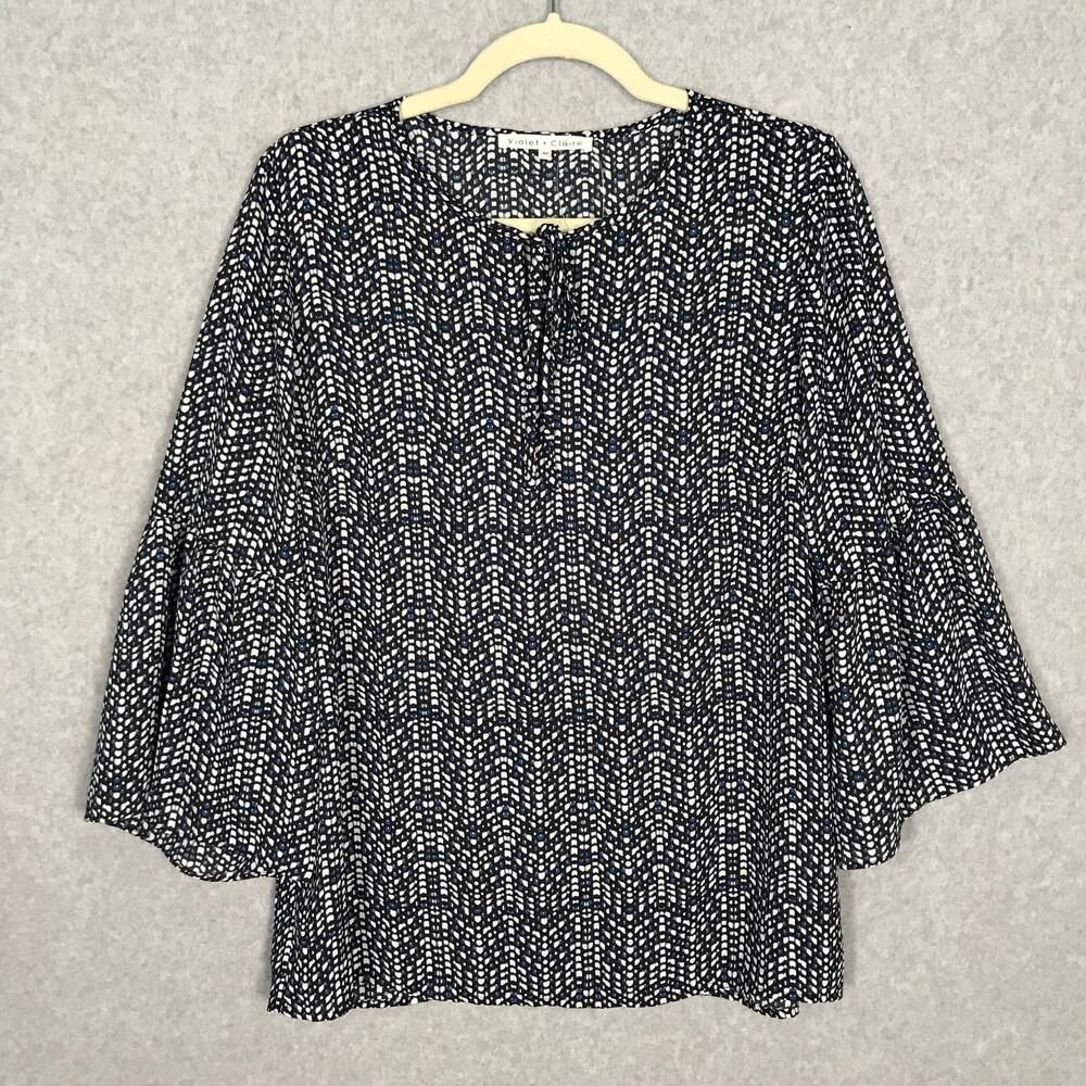 Violet Claire Top Womens Medium Black Blouse Chiffon‎ Career Church Flowy Flare